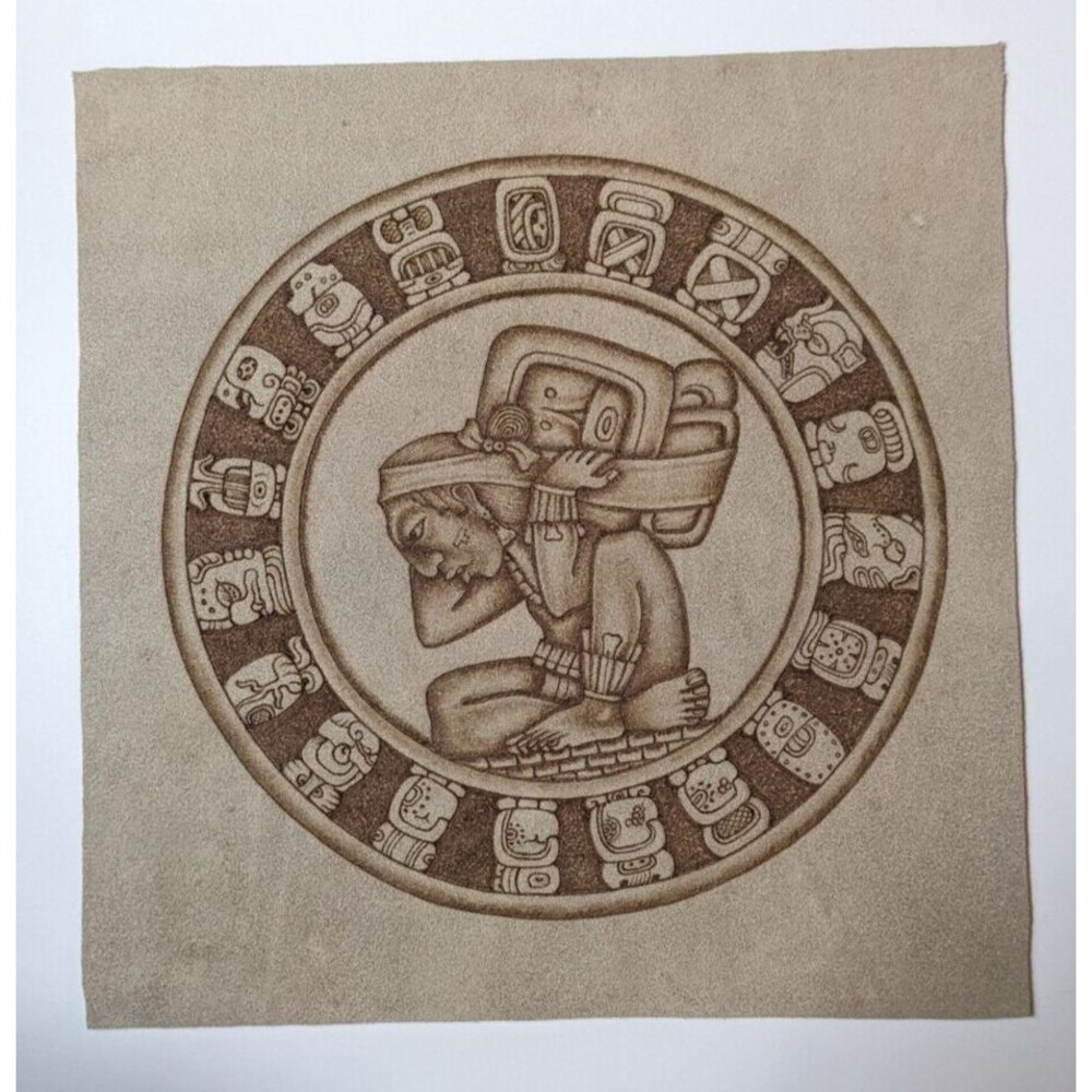 Vintage Mayan Sun Calendar Wall Art Suede Tooled Leather Sheet Made in Mexico - Picture 8 of 8